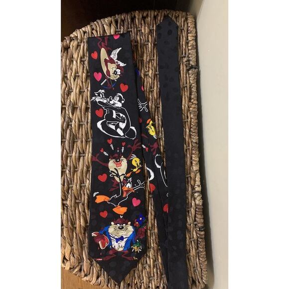 Vintage Looney Tunes Mania Silk Tie Men's Geometric Cartoon Theme - Picture 1 of 7
